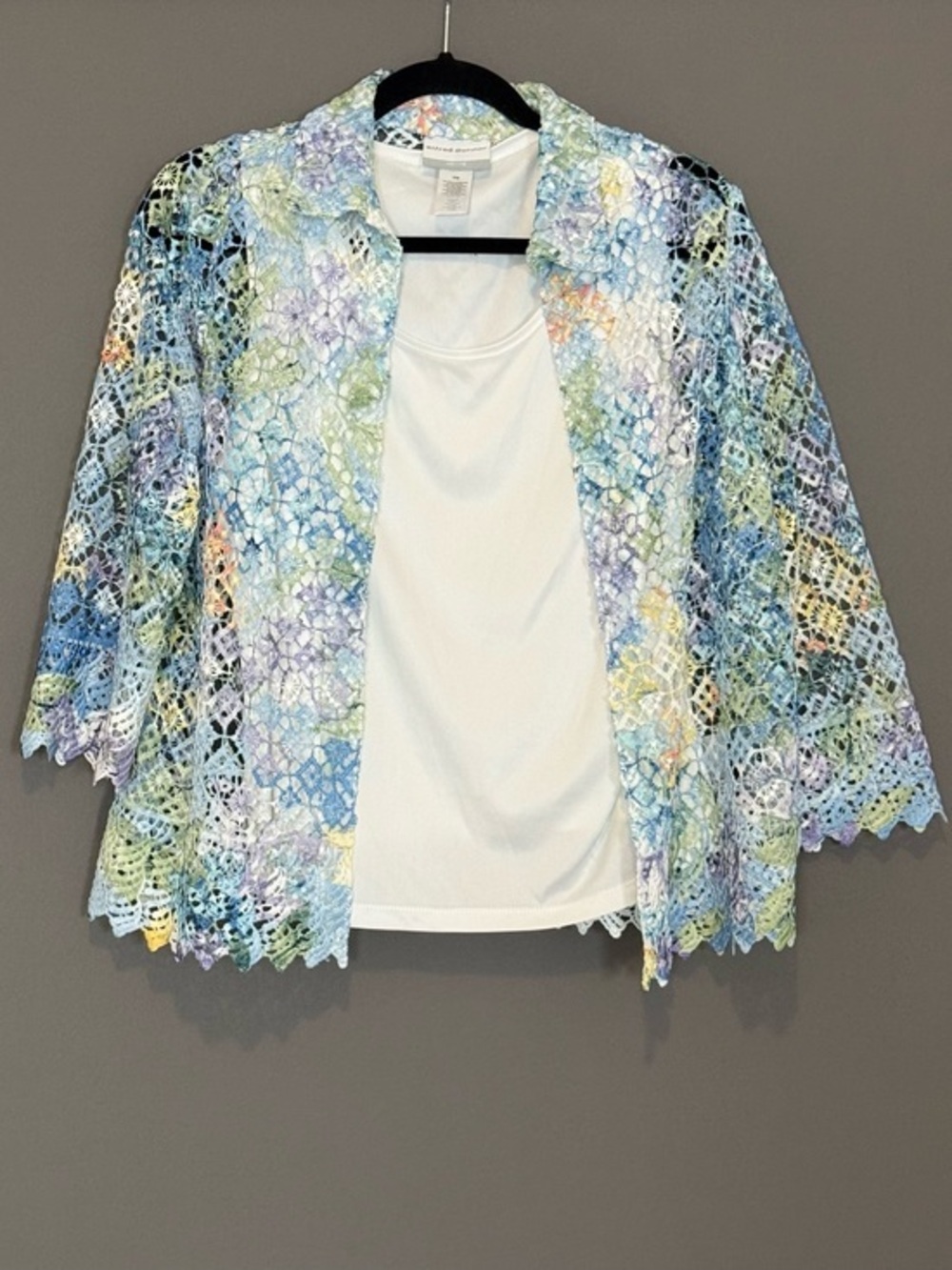 Alfred Dunner Petite Pastel Crochet Lace Twinset Cardigan Tank PM Medium